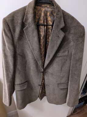 Perry Ellis Corduroy Blazer Vintage Paisley Brown 42R